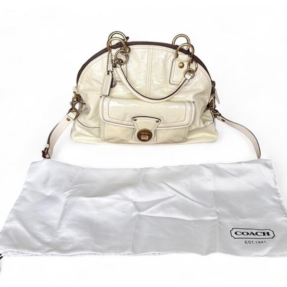 Y2K Coach Legacy Francine Ivory Patent Satchel Shoulder Bag Purse W/ Dust Bag - Picture 9 of 11